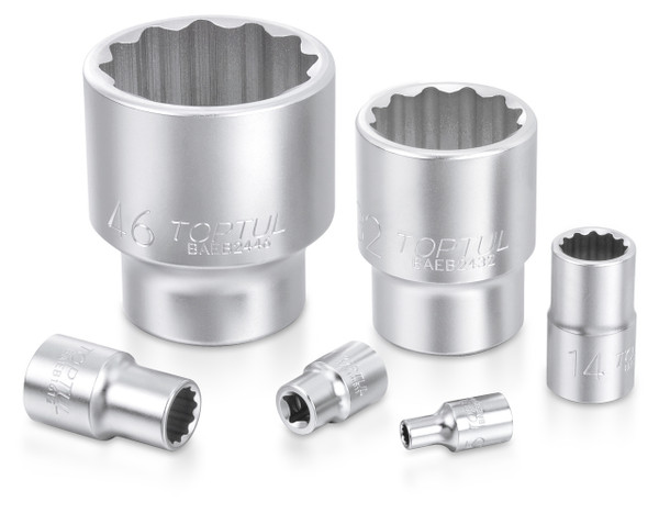 18mm, 3/8 drive, shallow 12pt socket, chrome finish