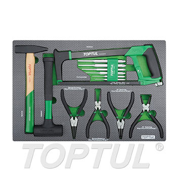 Hammer, Punch, Hacksaw & Pliers set in EPE Foam organized Tray