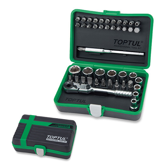45 Pcs Professional Grade 1/4 Dr Mini Ratchet Socket & Bit Set