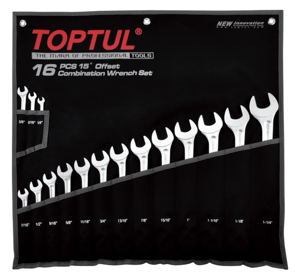 15° Offset Hi-Performance Combination Wrench Set 16Pcs (satin)