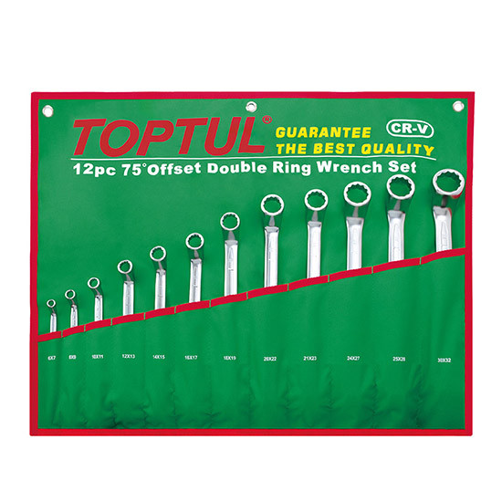 12pc,  75 Degree Offset Double Ring Metric Wrench Set, Satin Finish