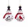Glass Snowman With Cardinal and Chickadee Ornaments, 2 Assorted