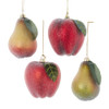 Glass Frosted Pear & Apple Ornaments, 4 Assorted