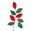 Red and Green Velvet Glitter Leaf Spray
