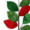 Red and Green Velvet Glitter Leaf Spray