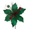 Velvet Red & Green Poinsettia Pick