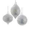 90MM Glass White Pearl Ball, Onion, and Finial Ornaments, 3 Assorted