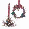 Antler Chandelier and Wreath Ornaments, 2 Assorted