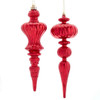 12“ Red Distressed Finish Finial Ornaments, 2 Assorted