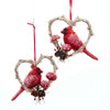Cardinal Birds In Heart Frame Ornaments, 2 Assorted