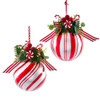 Glass Peppermint Ball With Candy and Greenery Ornaments, 2 Assorted