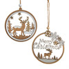 Wooden Round Glittered Christmas Scene Ornaments, 2 Assorted