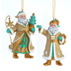 Aqua & Gold Santa Ornaments, 2 Assorted