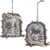 Rustic Glam Snowman In Log Window Ornaments, 2 Assorted