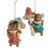 Mouse Holding Oversized Mushroom Ornaments, 2 Assorted