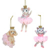 Pink Ballet Cat, Mouse & Poodle Ornaments, 3 Assorted