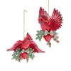 Mistletoe Cardinal With Red Heart Ornaments, 2 Assorted