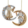 Santa On Metallic Gold & Silver Moon Ornaments, 2 Assorted