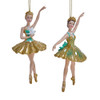 Aqua & Gold Ballerina Ornaments, 2 Assorted