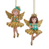 Aqua & Gold Little Angel Ornaments, 2 Assorted