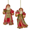 Elegant Red & Olive Green Santa Ornaments, 2 Assorted