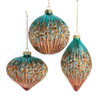 Glass Ombré Teal & Desert Rose Ball, Drop & Onion Ornaments, 3 Assorted