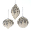 Glass Ivory Beaded Ball, Onion & Drop Ornaments, 3 Assorted