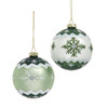 Glass Winter Green Snowflake Design Ball Ornaments, 2 Assorted
