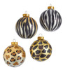 80MM Glass Gold, Silver and Black Animal Print Ball Ornaments, 6-Piece Box