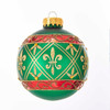 80MM Glass Green Ball Ornament With Red and Gold Fleur-De-Lis Design, 6-Piece Box