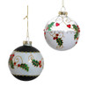 80MM Glass Holly Leaves and Berries Ball Ornaments, 6-Piece Box