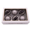 80MM Glass Silver and Black Jeweled Ball Ornaments, 6-Piece Box