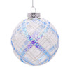 80MM Glass Plaid Light Blue and Clear Ball Ornaments, 6-Piece Box