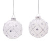 80MM Jeweled Clear and White Feather Glass Ball Ornaments, 6-Piece Box