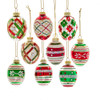 45MM Glass Red and Green Decorated Egg Ornaments, 9-Piece Box