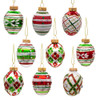 45MM Glass Red and Green Decorated Egg Ornaments, 9-Piece Box