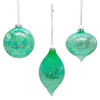 80MM Glass Iridescent Green Onion, Ball & Finial Ornaments, 3 Piece Box