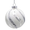 80MM Glass White Glittered Swirl Ball Ornaments, 6-Piece Box