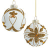 80MM Glass White With Gold Beading Ball Ornaments, 6-Piece Box
