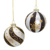 80MM Glass Silver, Black & Gold Ball Ornaments, 6-Piece Box