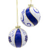 80MM Glass Blue & White Ball Ornaments, 2 Assorted; 6 Piece Box