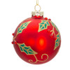 80MM Glass Red Ball With Holly and Berries Ornaments, 6 Piece Box