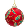 80MM Glass Red Ball With Holly and Berries Ornaments, 6 Piece Box
