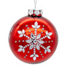 80MM Glass Shiny Red With Silver Snowflake Ball Ornaments, 6-Piece Box