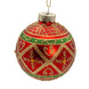 80MM Glass Red With Green & Gold Design Ball Ornaments, 6-Piece Box