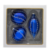 80MM Glass Shiny Blue Gemmed Onion, Finial & Ball Ornaments, 3-Piece Box