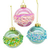 80MM Glass Pink, Blue & Green Glittered Ball Ornaments, 6-Piece Box