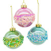 80MM Glass Pink, Blue & Green Glittered Ball Ornaments, 6-Piece Box