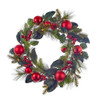 22“ Battery-Operated Pre-Lit Warm White LED Red Berries and Ball Ornaments Wreath