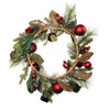 22“ Battery-Operated Pre-Lit Warm White LED Red Berries and Ball Ornaments Wreath